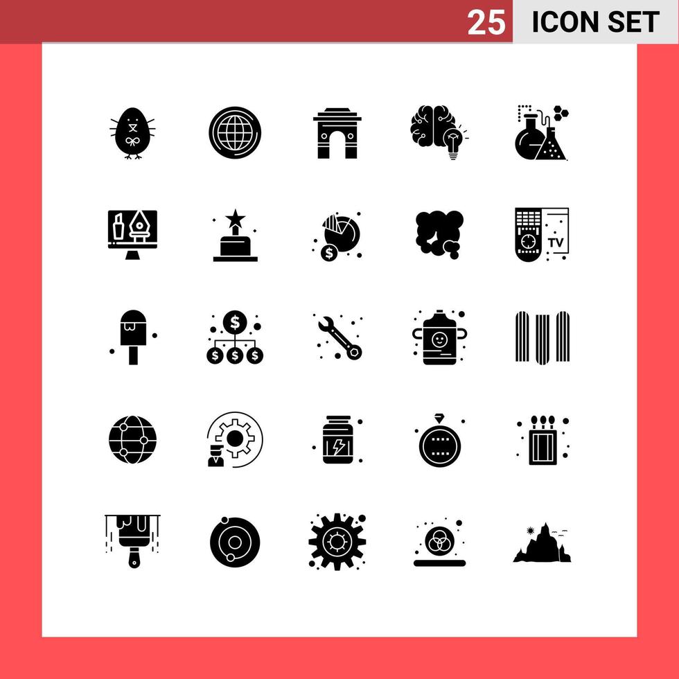 25 Universal Solid Glyph Signs Symbols of brain idea culture temple indian Editable Vector Design Elements