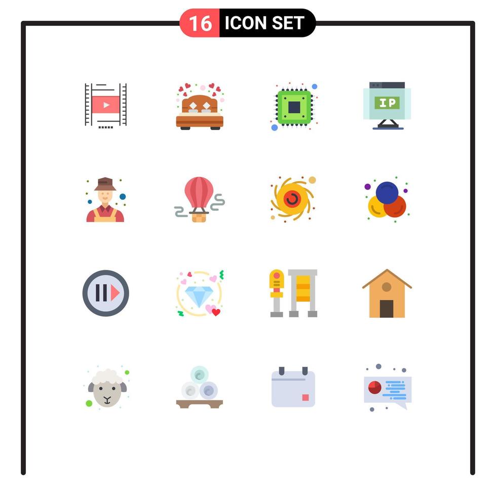 Flat Color Pack of 16 Universal Symbols of detective pointer computer location internet Editable Pack of Creative Vector Design Elements