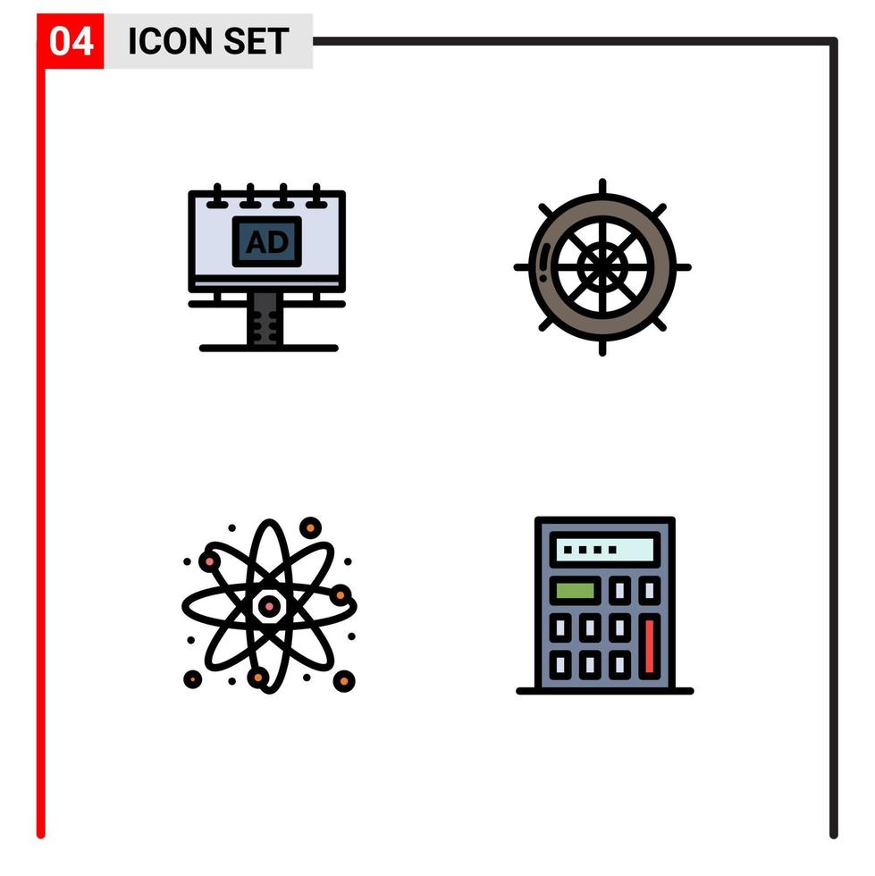 Universal Icon Symbols Group of 4 Modern Filledline Flat Colors of ad travel billboard navigation chemistry Editable Vector Design Elements