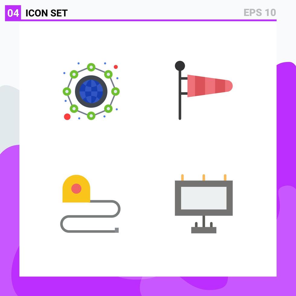 4 Flat Icon concept for Websites Mobile and Apps global measuring globe weather tape Editable Vector Design Elements