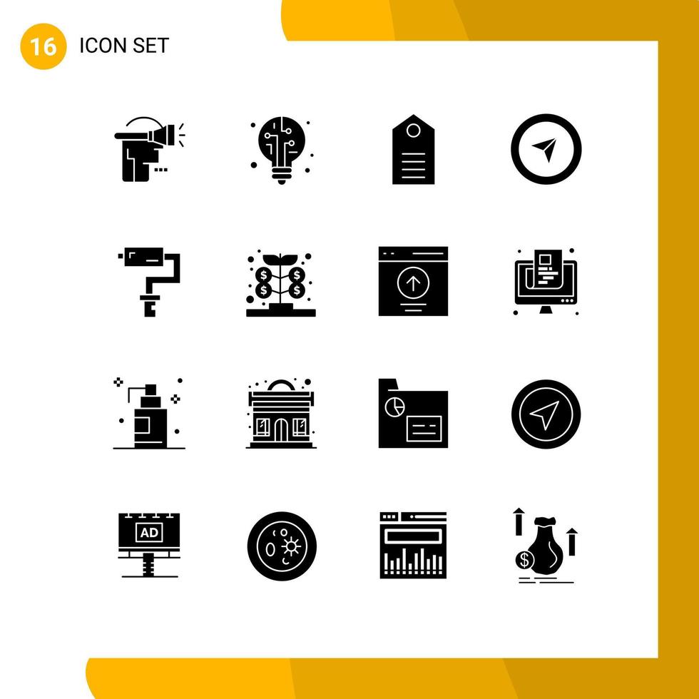 User Interface Pack of 16 Basic Solid Glyphs of painter paint roller clothing pointer cursor Editable Vector Design Elements