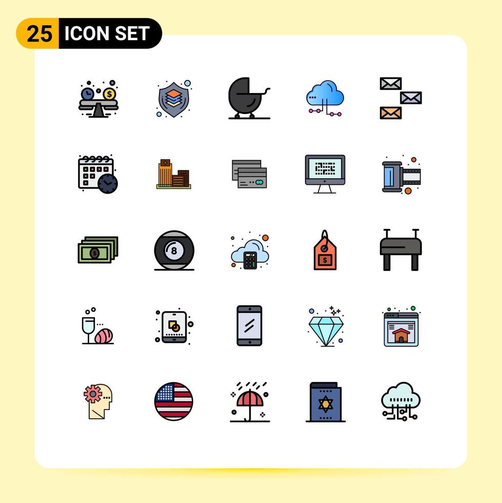 Pictogram Set of 25 Simple Filled line Flat Colors of contact network baby computing cloud Editable Vector Design Elements