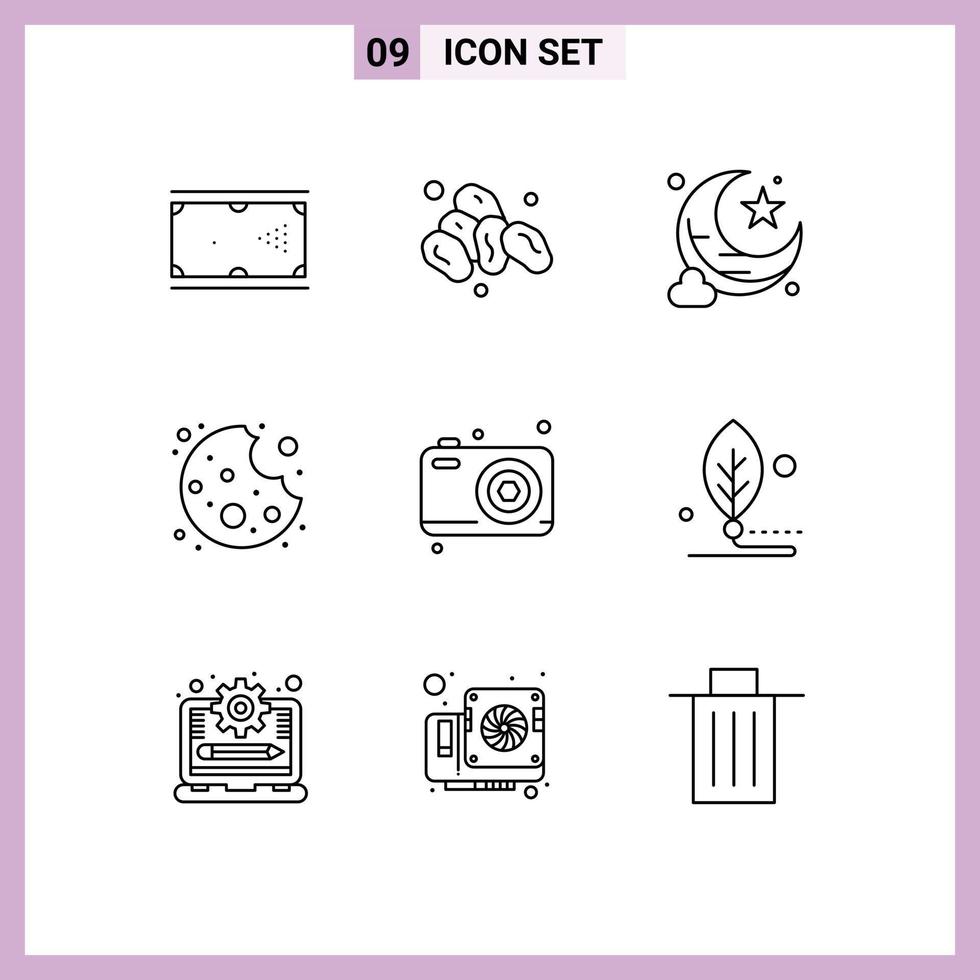 Modern Set of 9 Outlines and symbols such as camera father moon dad cookie Editable Vector Design Elements