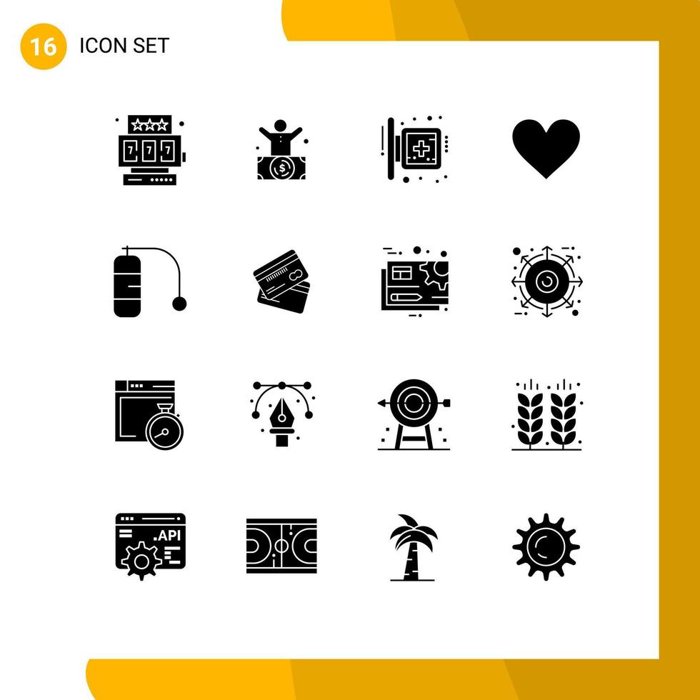 Set of 16 Commercial Solid Glyphs pack for diving interface board instagram hospital Editable Vector Design Elements