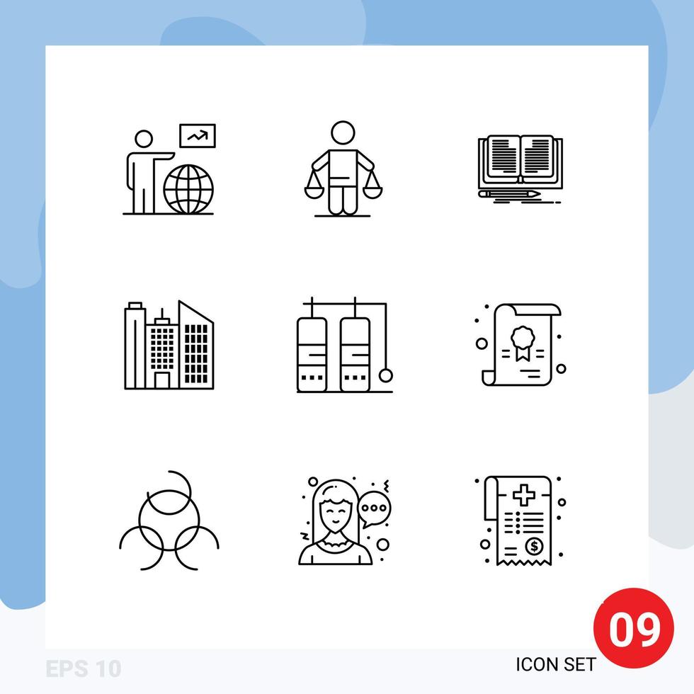Modern Set of 9 Outlines Pictograph of diving business judgment building book Editable Vector Design Elements