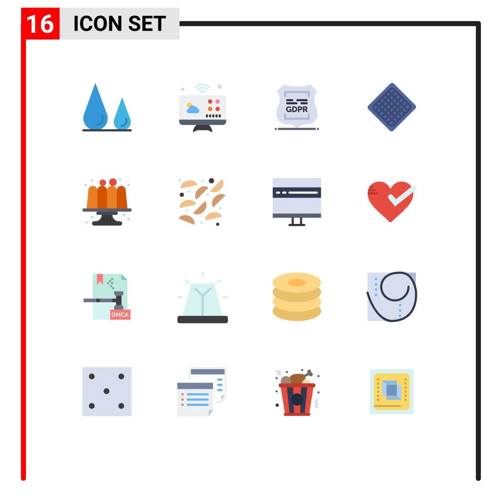 Modern Set of 16 Flat Colors Pictograph of baked sweet data privacy food private Editable Pack of Creative Vector Design Elements