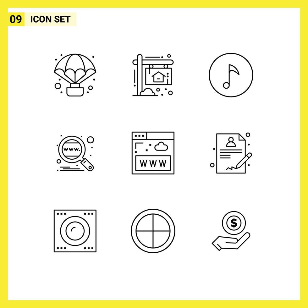 Modern Set of 9 Outlines and symbols such as internet worldwide key search engine Editable Vector Design Elements