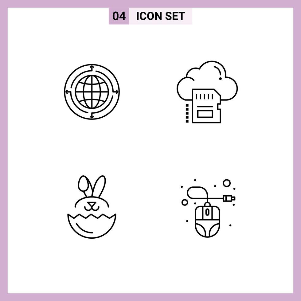 Group of 4 Modern Filledline Flat Colors Set for globe cloud connection sd egg Editable Vector Design Elements