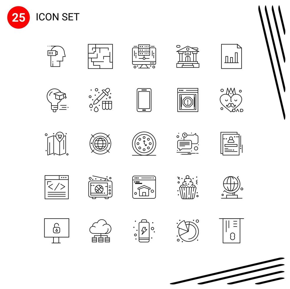 Modern Set of 25 Lines Pictograph of graph analytics computer building bank Editable Vector Design Elements