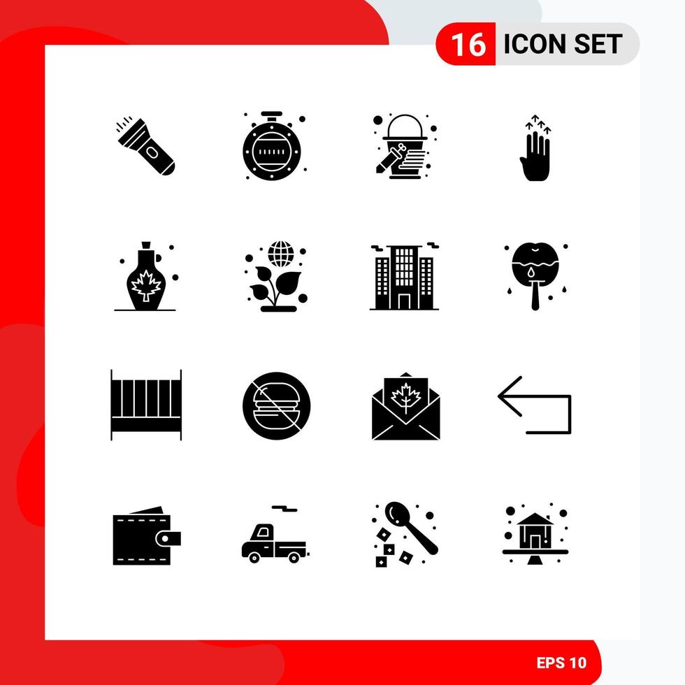 Universal Icon Symbols Group of 16 Modern Solid Glyphs of water beverage color up gesture Editable Vector Design Elements