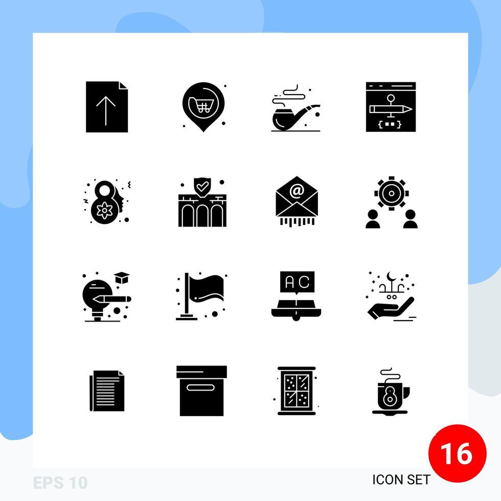 Universal Icon Symbols Group of 16 Modern Solid Glyphs of celebrate eight march smoke development coding Editable Vector Design Elements