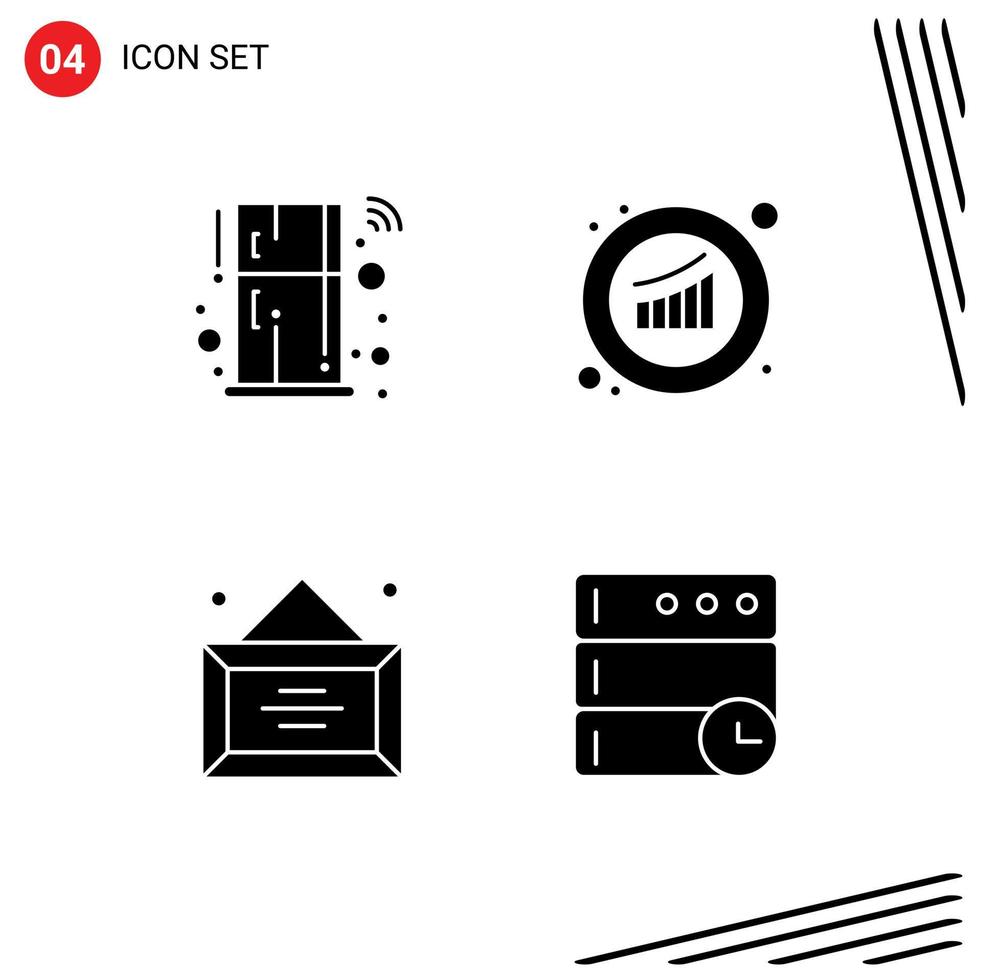 User Interface Pack of 4 Basic Solid Glyphs of fridge business smart marketing diploma Editable Vector Design Elements