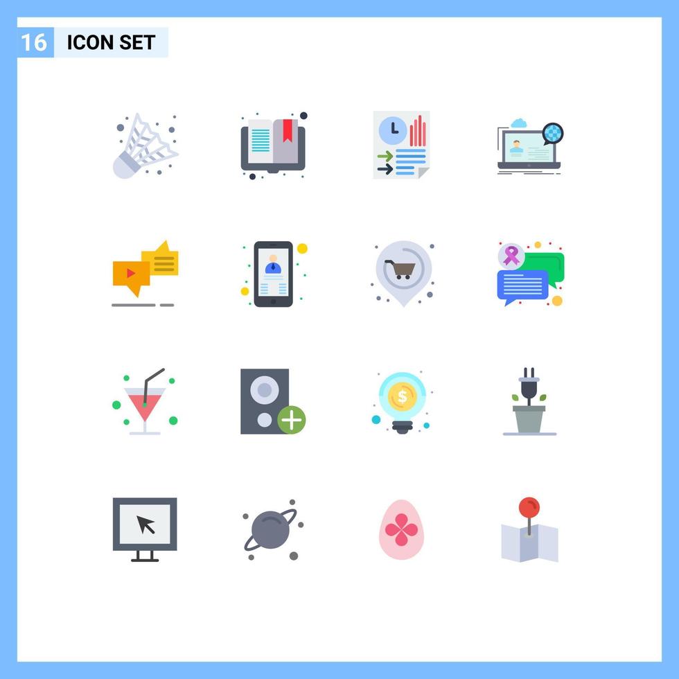 Mobile Interface Flat Color Set of 16 Pictograms of chat seminar data online webinar Editable Pack of Creative Vector Design Elements