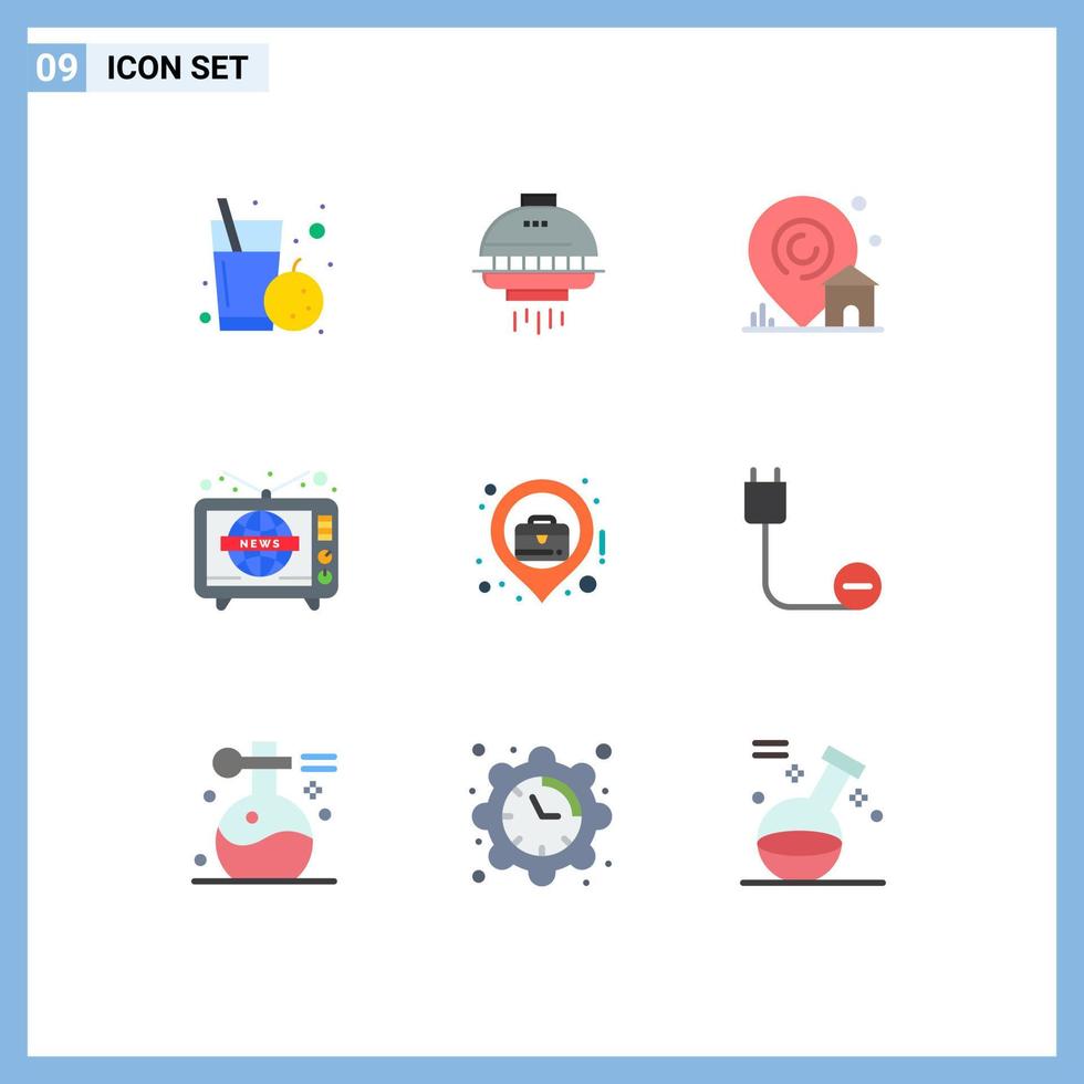 Set of 9 Modern UI Icons Symbols Signs for location world wide location tv news Editable Vector Design Elements