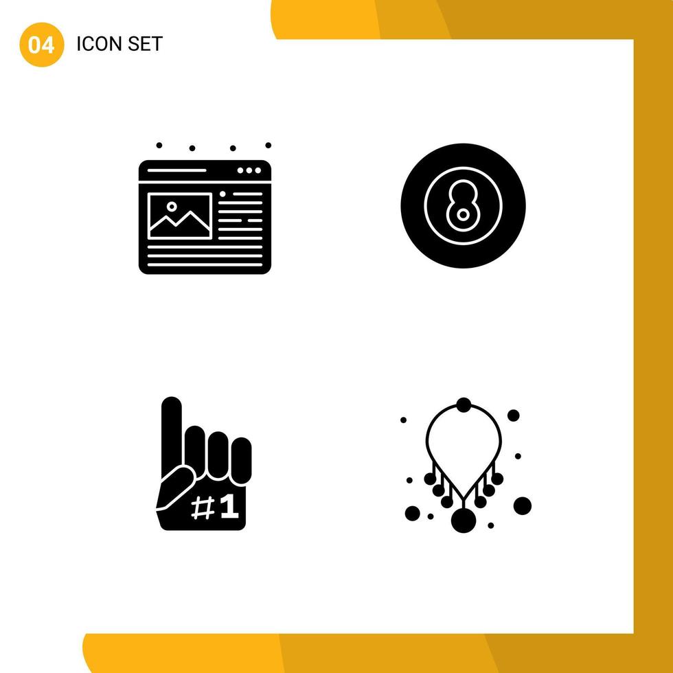 Editable Vector Line Pack of 4 Simple Solid Glyphs of graphic finger web image game sport Editable Vector Design Elements