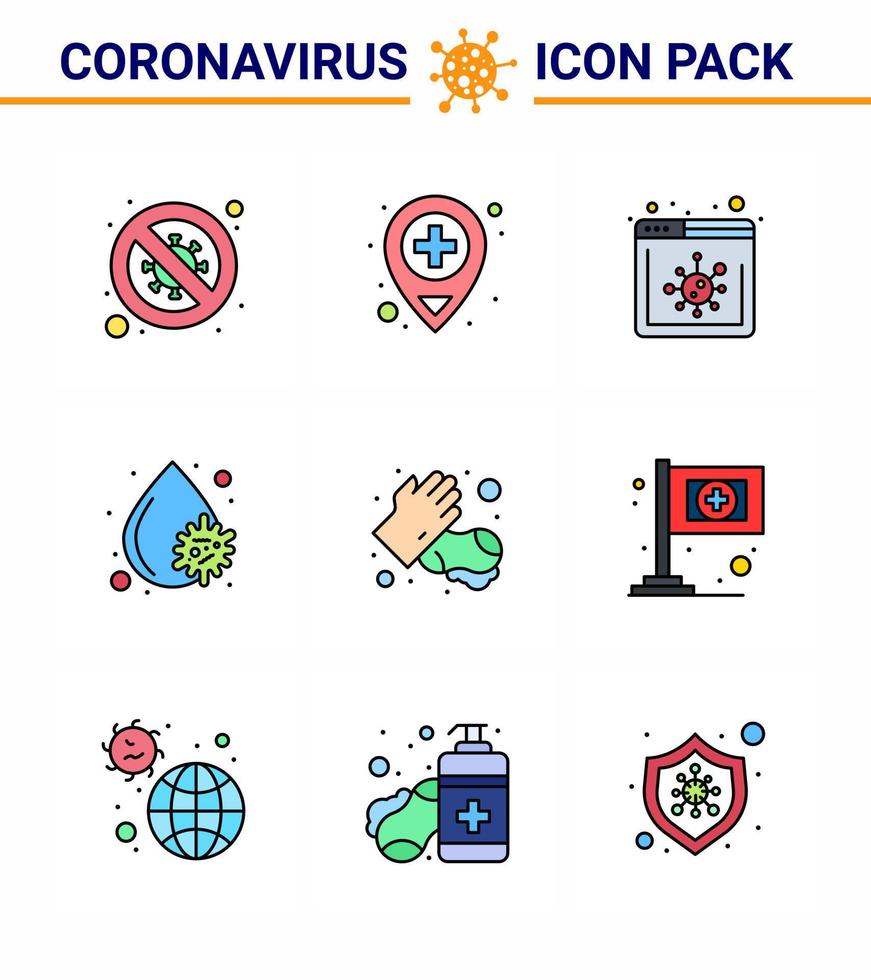 9 Filled Line Flat Color Corona Virus pandemic vector illustrations hands platelets medical fever blood viral coronavirus 2019nov disease Vector Design Elements