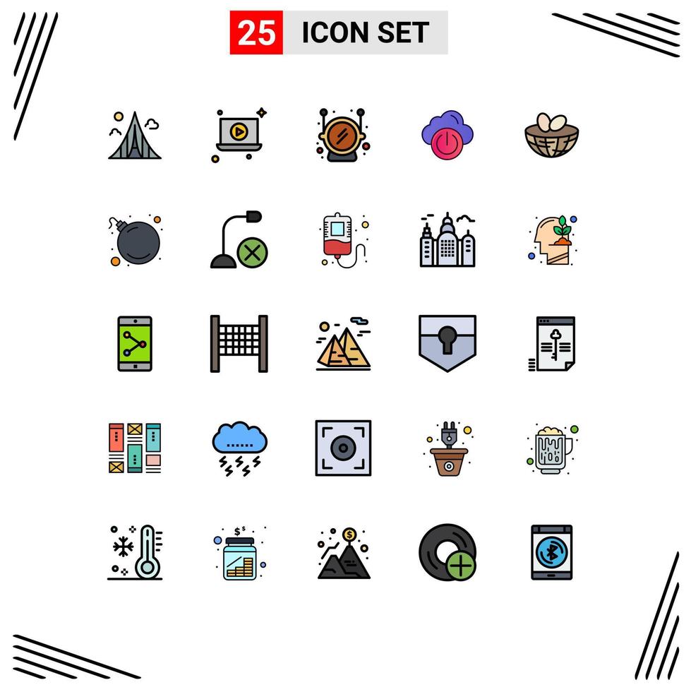Stock Vector Icon Pack of 25 Line Signs and Symbols for egg eggs helmet off power Editable Vector Design Elements