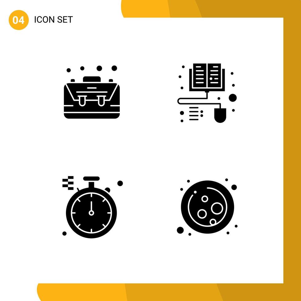 Modern Set of 4 Solid Glyphs Pictograph of bag direction case distance learning cell Editable Vector Design Elements