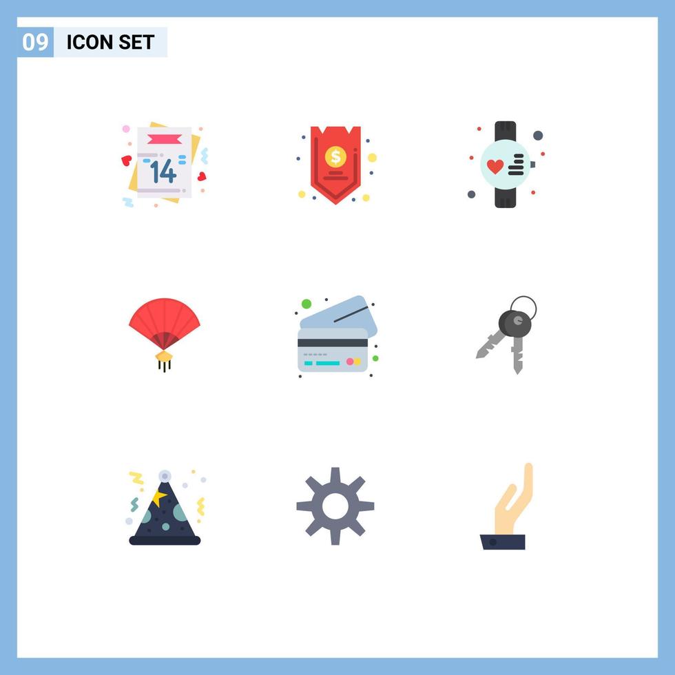 9 Thematic Vector Flat Colors and Editable Symbols of bank china funds hand watch Editable Vector Design Elements