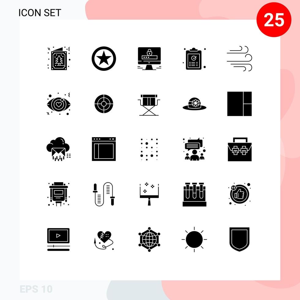 25 Universal Solid Glyphs Set for Web and Mobile Applications task ok rank copy security Editable Vector Design Elements