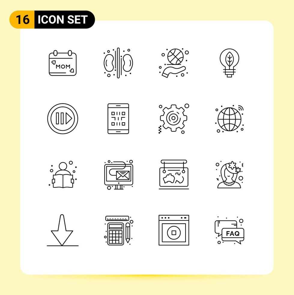 16 Universal Outlines Set for Web and Mobile Applications media power basketball spinning of sport Editable Vector Design Elements