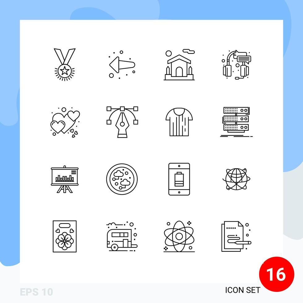 Mobile Interface Outline Set of 16 Pictograms of headset support left help estate Editable Vector Design Elements
