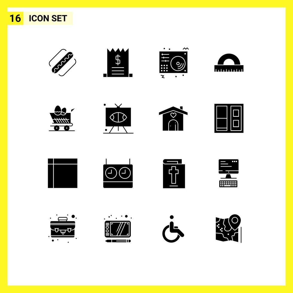 Solid Glyph Pack of 16 Universal Symbols of cart education disc drawing song Editable Vector Design Elements