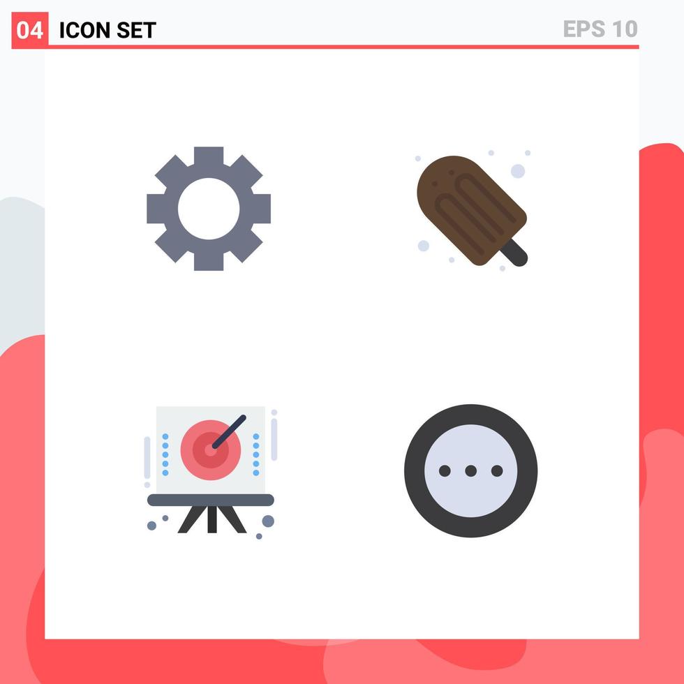 Set of 4 Modern UI Icons Symbols Signs for gear bow food ice cream ellipsis Editable Vector Design Elements