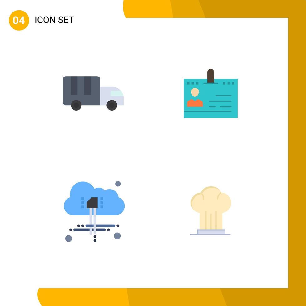 Editable Vector Line Pack of 4 Simple Flat Icons of delivery people truck contacts cloud Editable Vector Design Elements