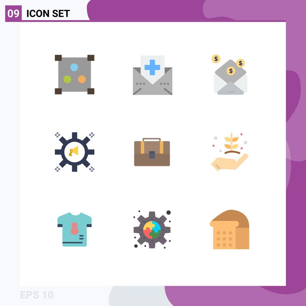 grupo de símbolos de iconos universales de 9 colores planos modernos de elementos de diseño de vectores editables de publicidad de altavoces de negocios de marketing de bolsas