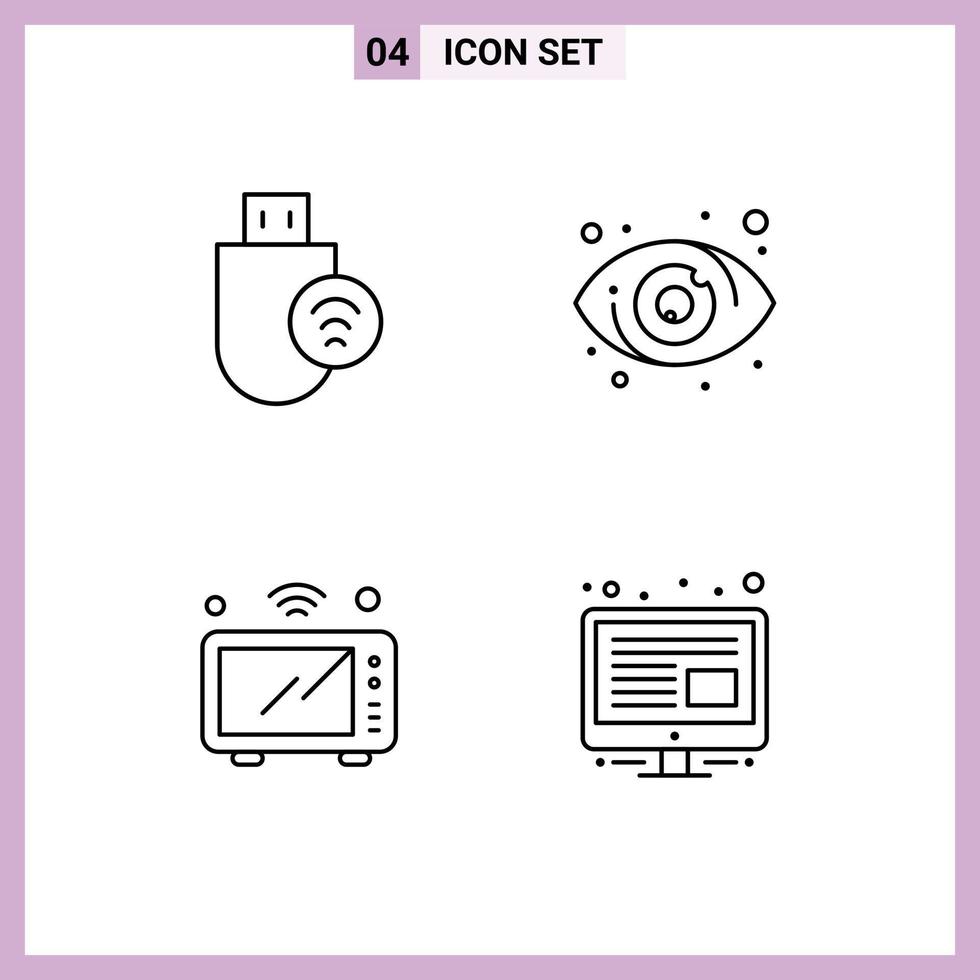 Universal Icon Symbols Group of 4 Modern Filledline Flat Colors of computers internet signal target microwave Editable Vector Design Elements