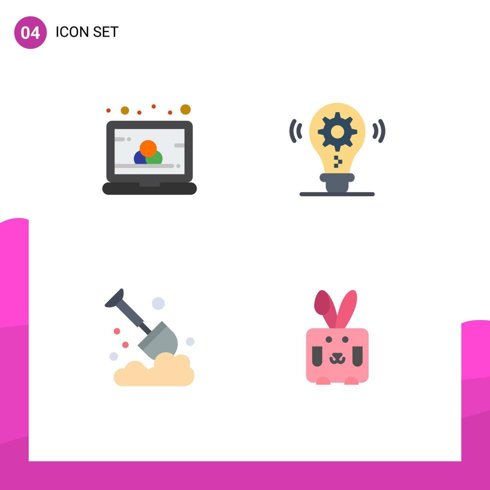 User Interface Pack of 4 Basic Flat Icons of color farm screen gear spade Editable Vector Design Elements