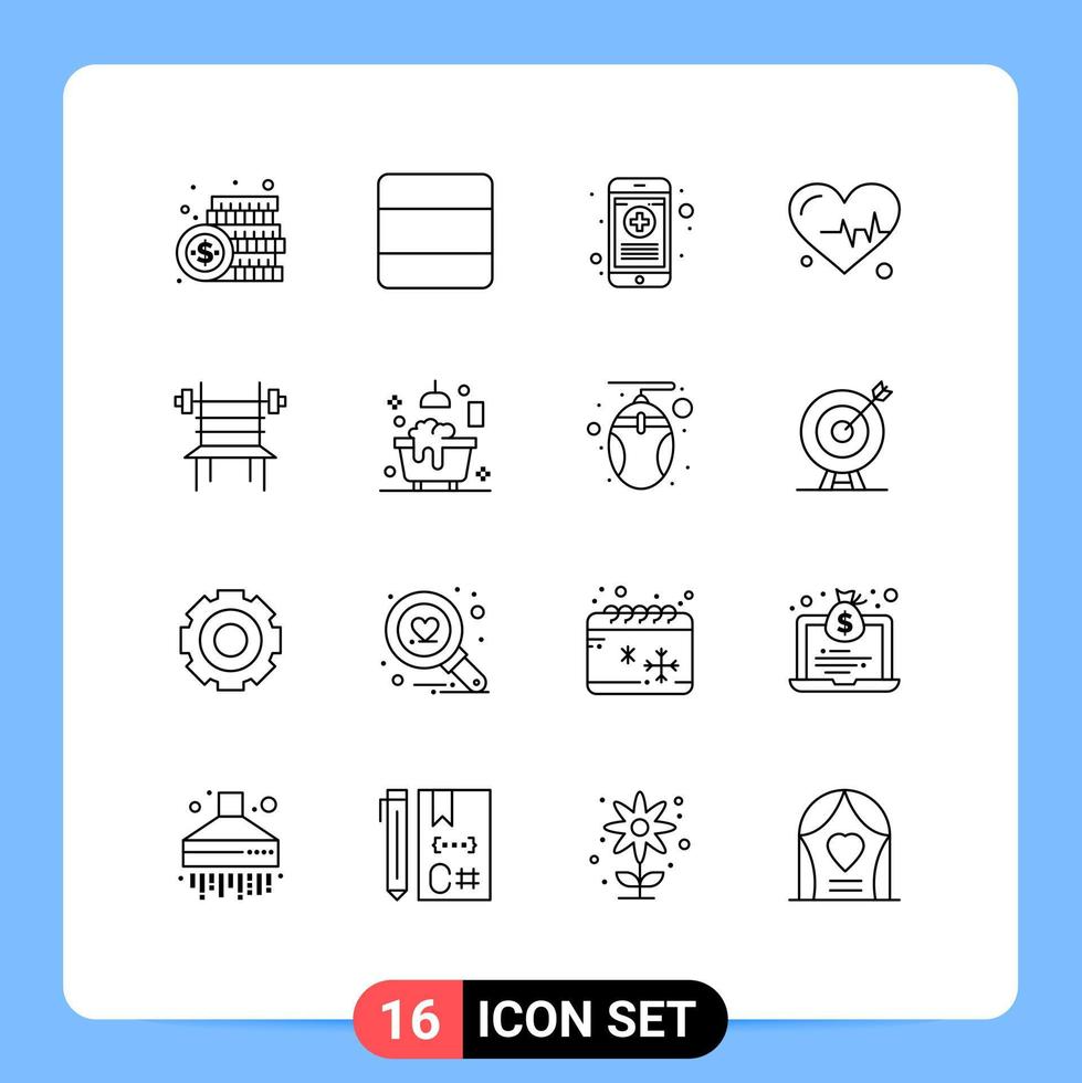 Set of 16 Modern UI Icons Symbols Signs for dumbbell science vertical beat rx Editable Vector Design Elements