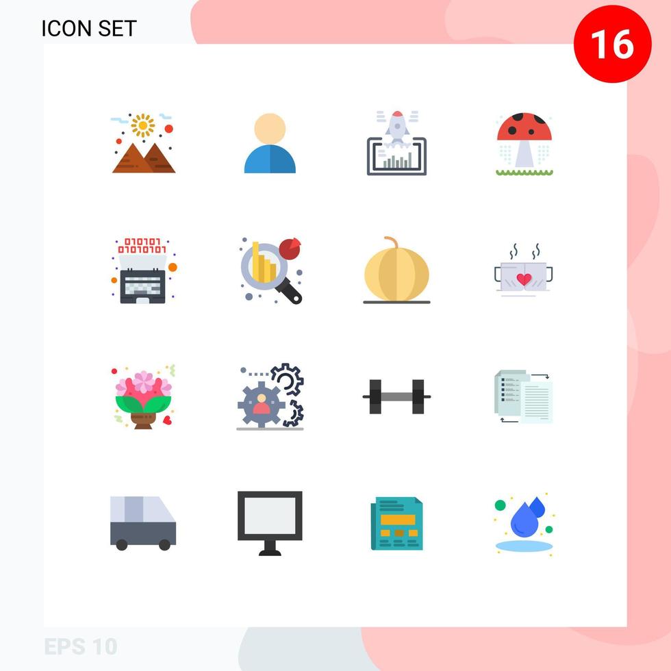 16 Creative Icons Modern Signs and Symbols of binary mushroom launch park web Editable Pack of Creative Vector Design Elements