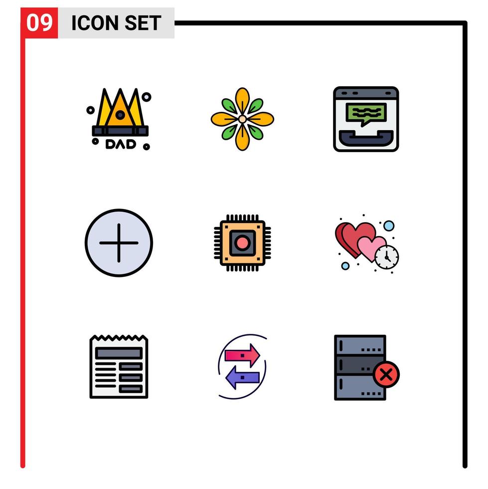 Mobile Interface Filledline Flat Color Set of 9 Pictograms of new add hindu help communication Editable Vector Design Elements