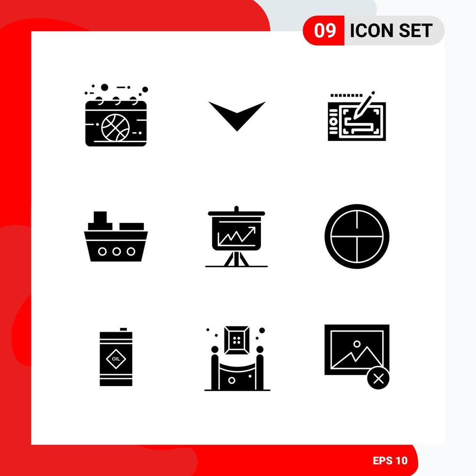 Set of 9 Modern UI Icons Symbols Signs for chart vehicles tablet sea boat Editable Vector Design Elements