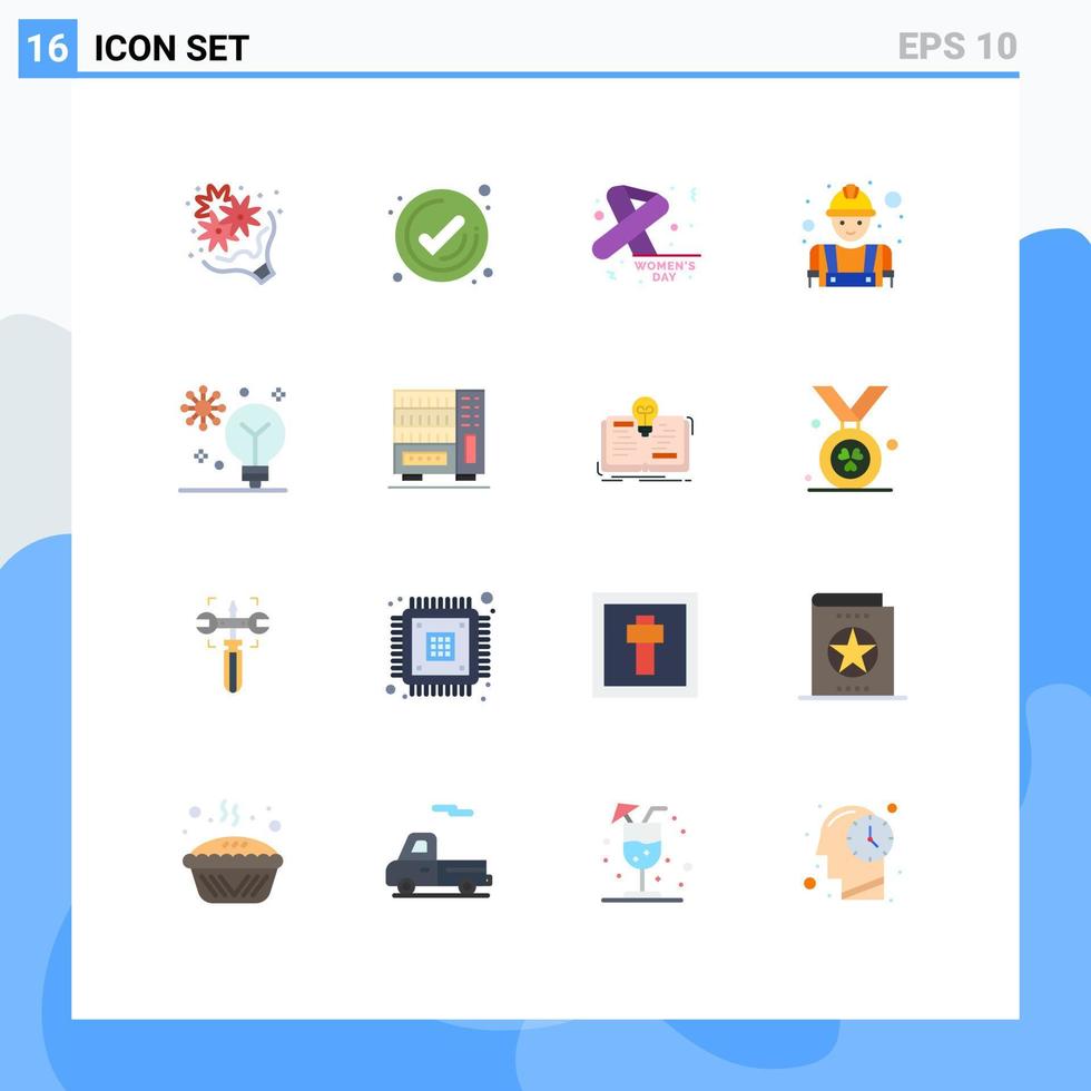 16 Universal Flat Color Signs Symbols of artificial intelligence worker check construction day Editable Pack of Creative Vector Design Elements