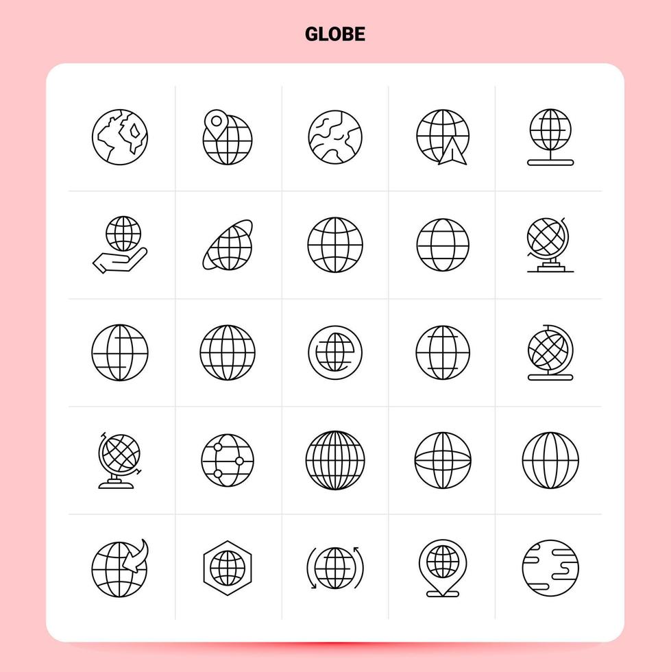 OutLine 25 Globe Icon set Vector Line Style Design Black Icons Set Linear pictogram pack Web and Mobile Business ideas design Vector Illustration