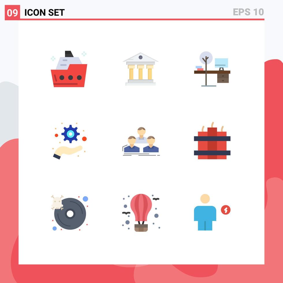Pack of 9 Modern Flat Colors Signs and Symbols for Web Print Media such as company optimization service management place Editable Vector Design Elements