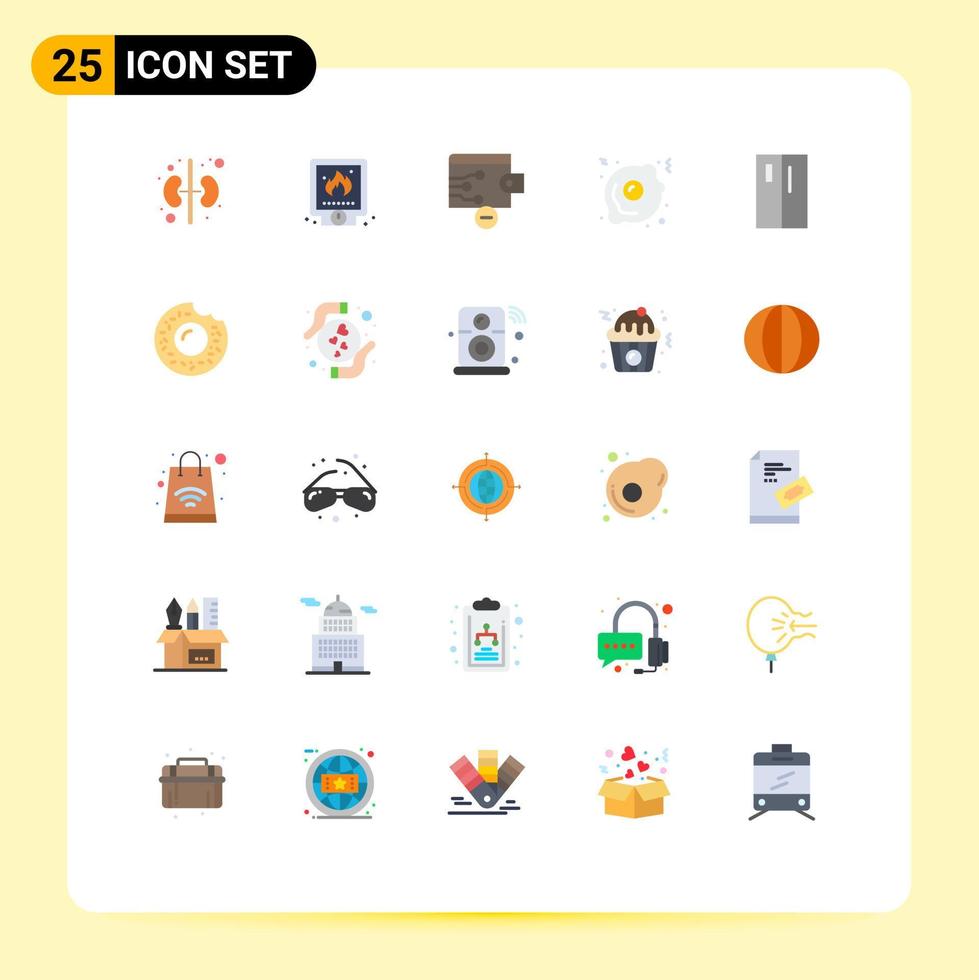 25 User Interface Flat Color Pack of modern Signs and Symbols of refrigerator by finance appliances fast food Editable Vector Design Elements