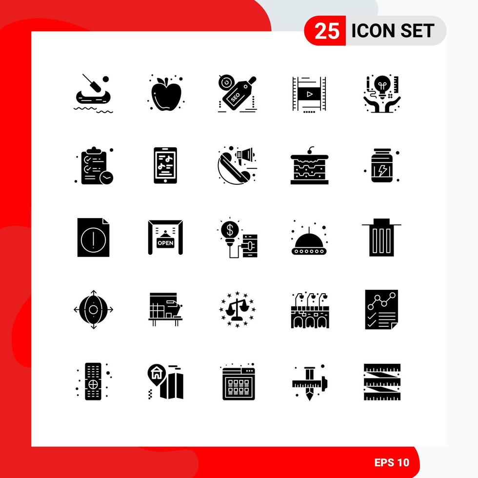 Modern Set of 25 Solid Glyphs and symbols such as art education seo filam vedio Editable Vector Design Elements