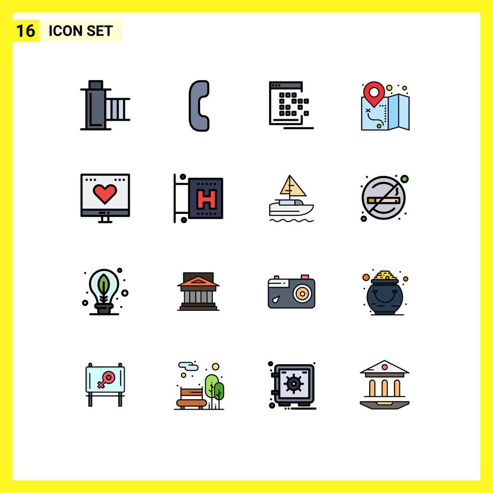 Modern Set of 16 Flat Color Filled Lines and symbols such as finance map mobile location record Editable Creative Vector Design Elements