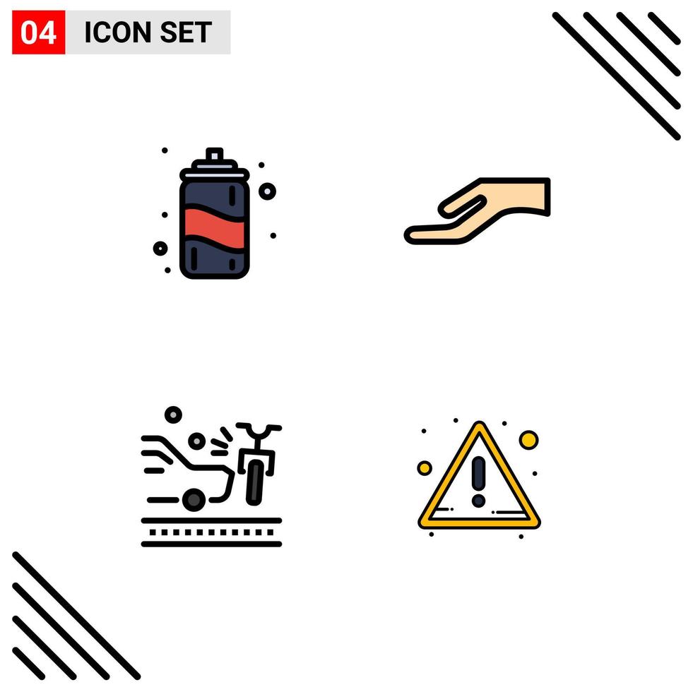 Set of 4 Modern UI Icons Symbols Signs for drink crash alms accident attention Editable Vector Design Elements