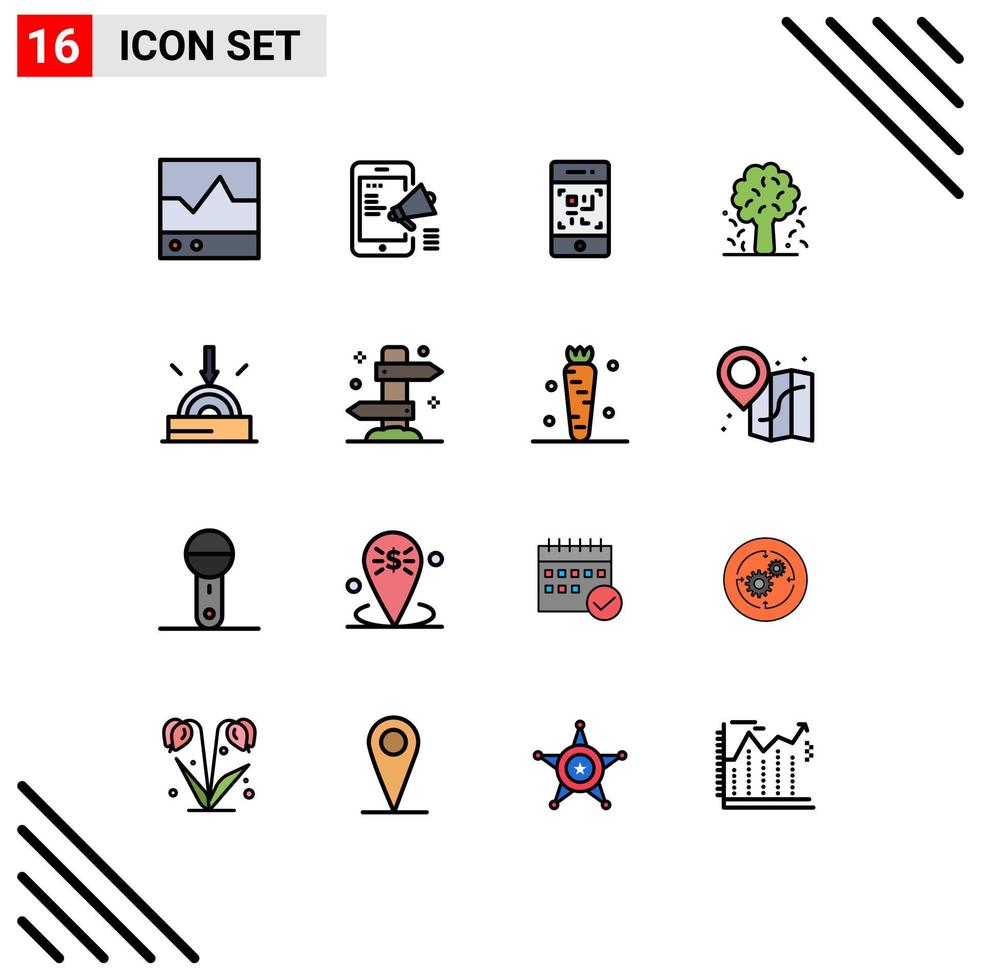 Universal Icon Symbols Group of 16 Modern Flat Color Filled Lines of nature apple mobile tree scanner Editable Creative Vector Design Elements