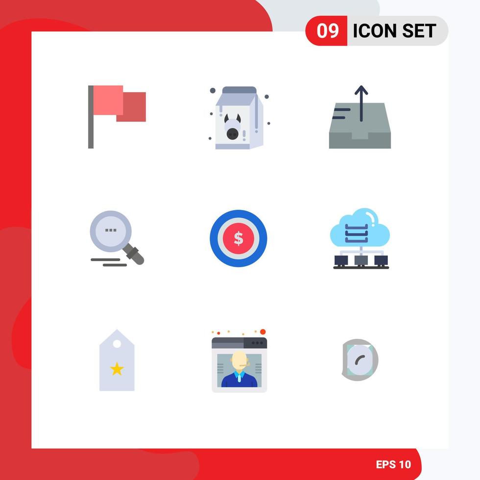 Modern Set of 9 Flat Colors and symbols such as network dollar mailbox american find Editable Vector Design Elements