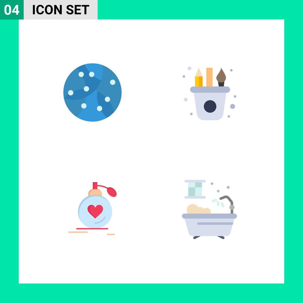 Group of 4 Flat Icons Signs and Symbols for global marriage technology paint perfume Editable Vector Design Elements