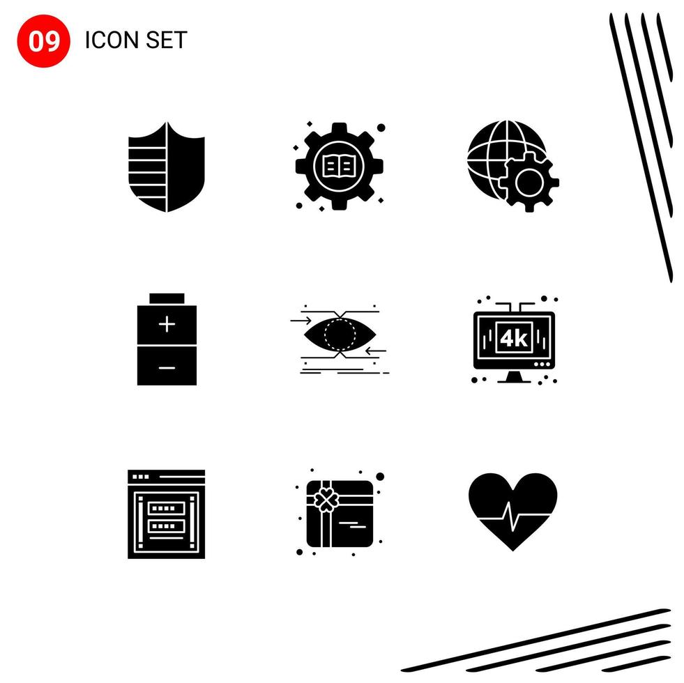 Set of 9 Modern UI Icons Symbols Signs for looking eye control attention charging Editable Vector Design Elements