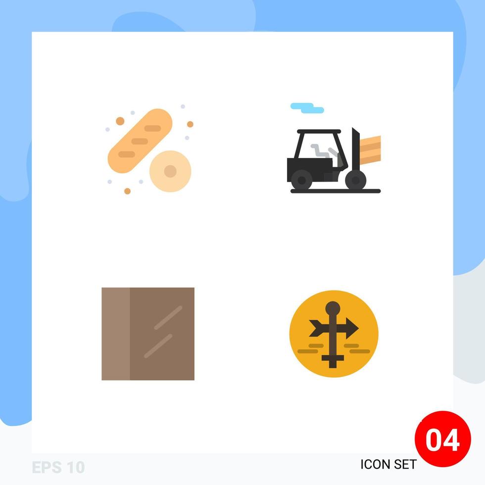 4 iconos planos universales establecidos para aplicaciones web y móviles baguette guía montacargas cocaína mapa puntero elementos de diseño vectorial editables vector