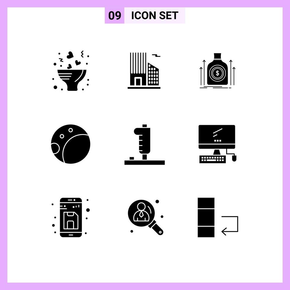 Set of 9 Vector Solid Glyphs on Grid for joystick device money controller backside Editable Vector Design Elements