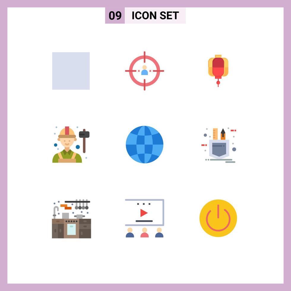 Universal Icon Symbols Group of 9 Modern Flat Colors of labour engineer planning employee chinese Editable Vector Design Elements
